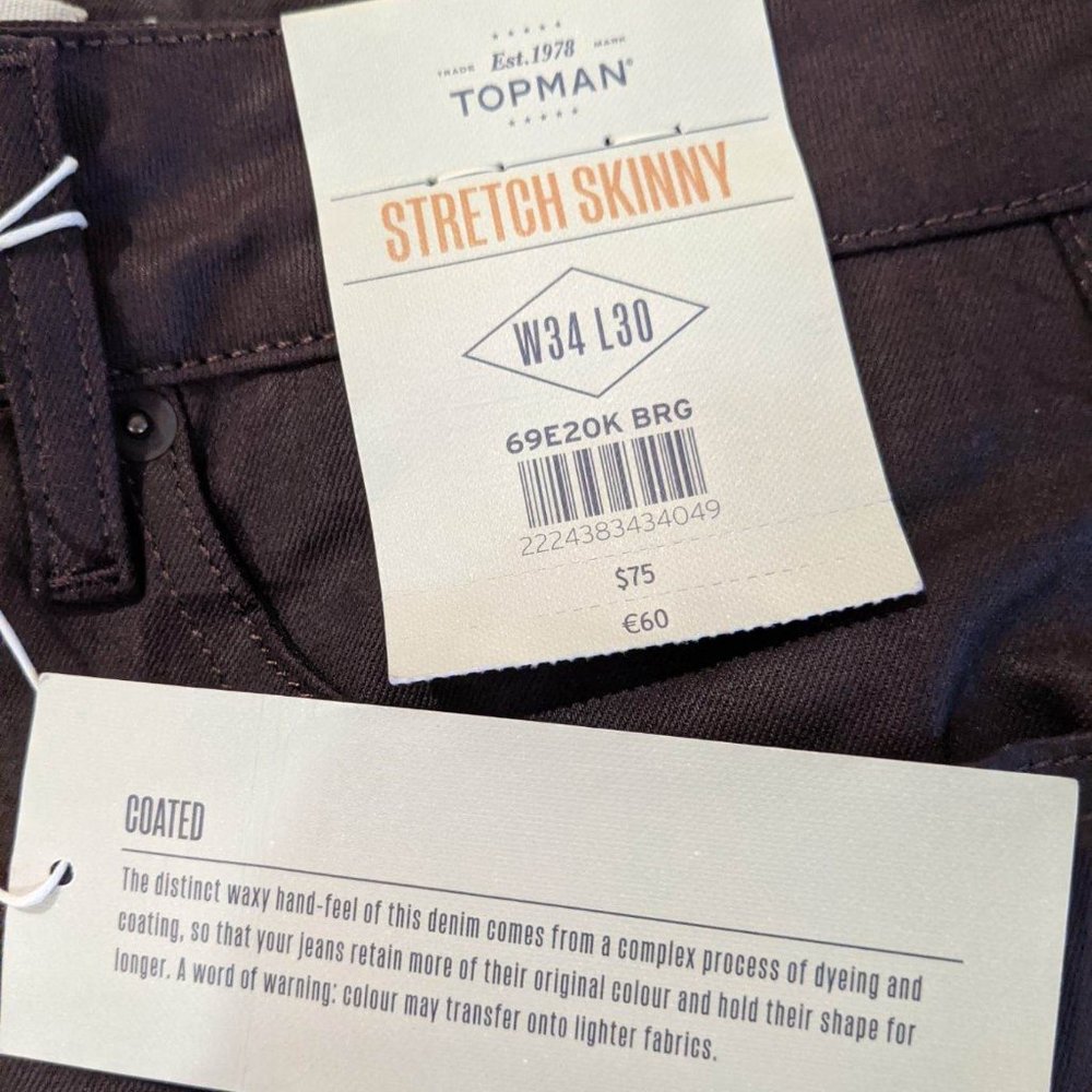 Topshop Topman Men's Burgundy Skinny Coated Jeans